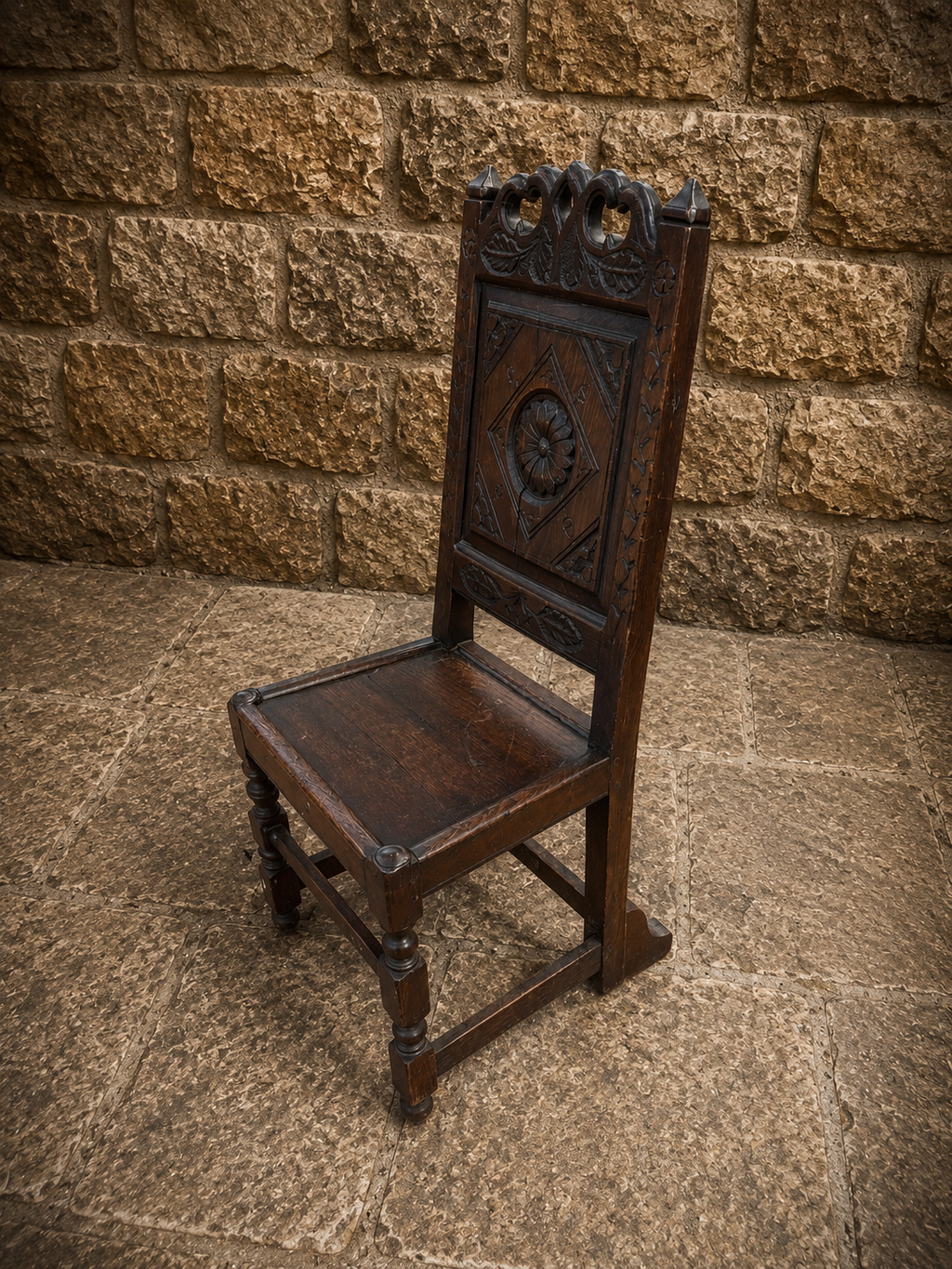 Victorian Gothic Revival Carved Oak Hall Chair c.1880