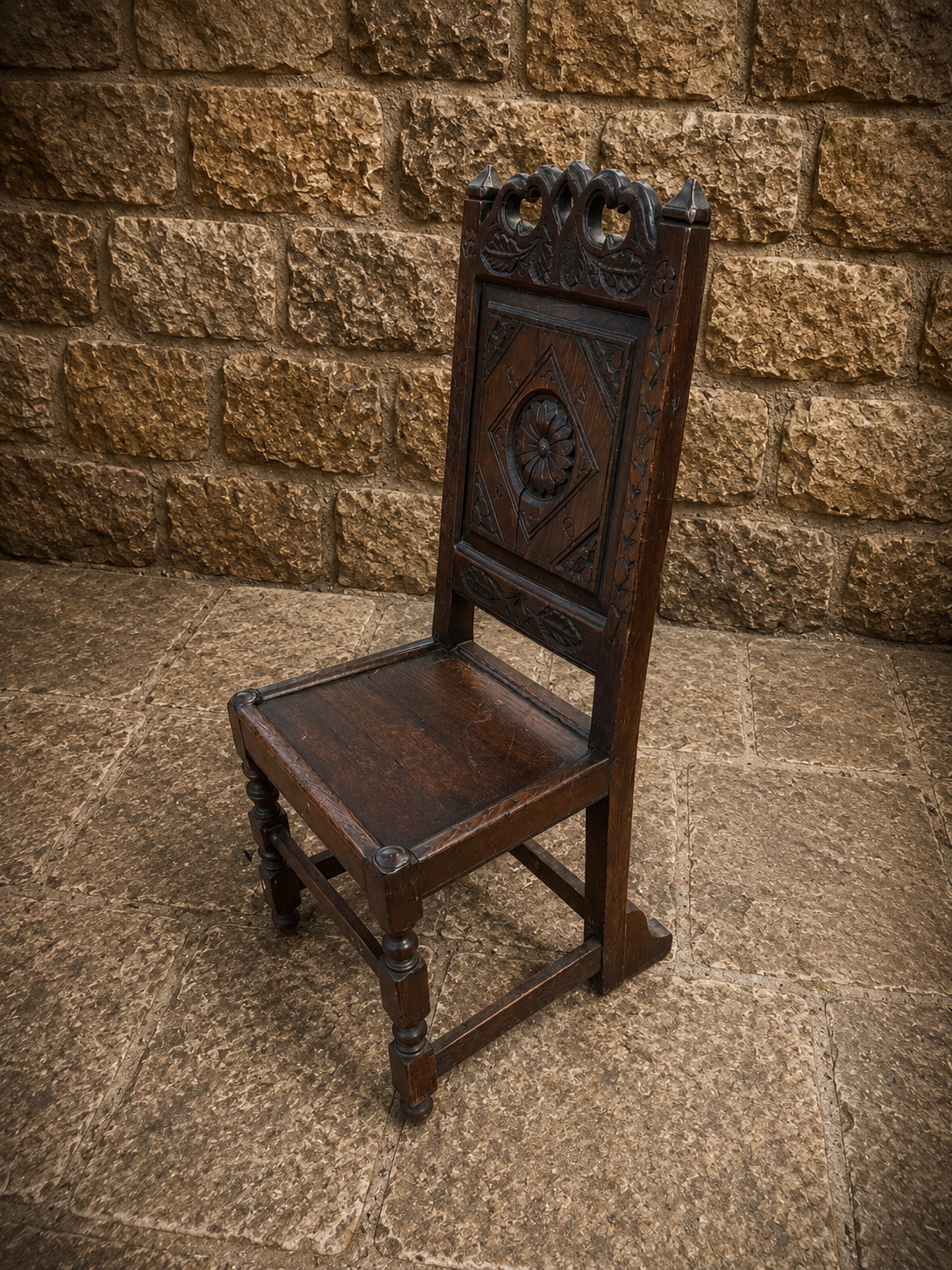 Victorian Gothic Revival Carved Oak Hall Chair c.1880