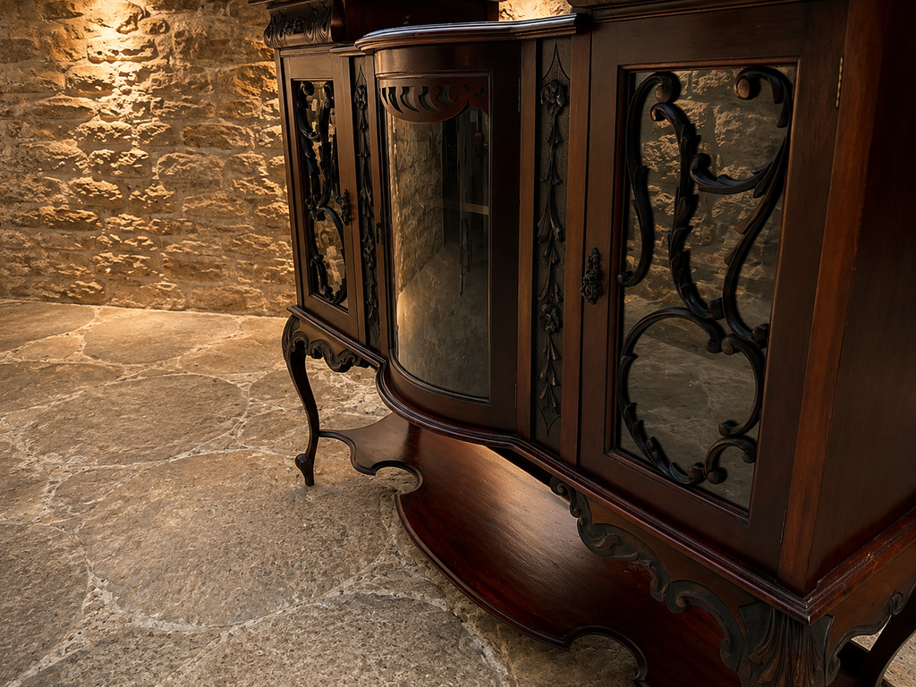 Antique Edwardian Mahogany Glazed Display Cabinet – Art Nouveau Style