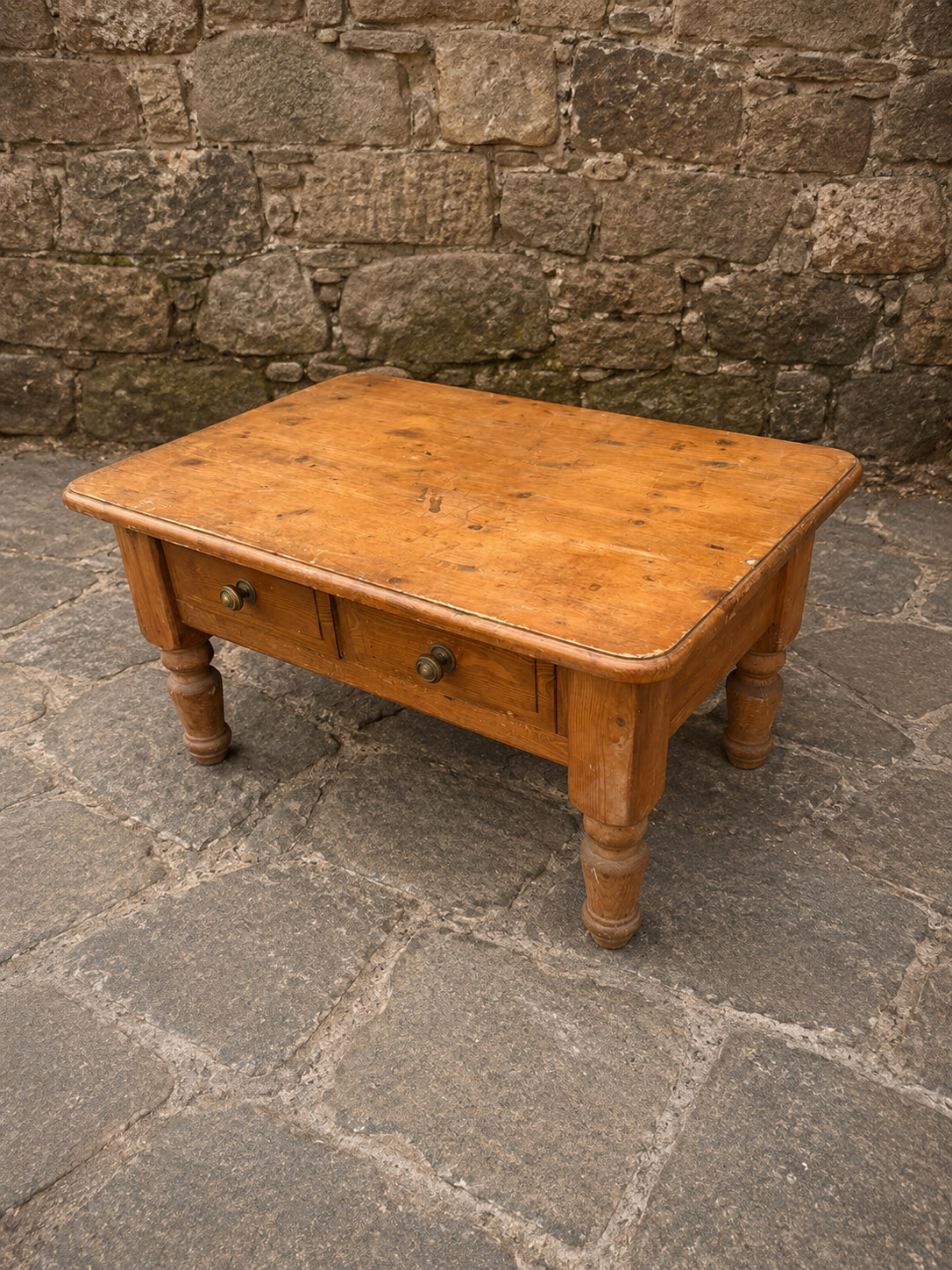 Victorian Pine Coffee Table with Two Drawers
