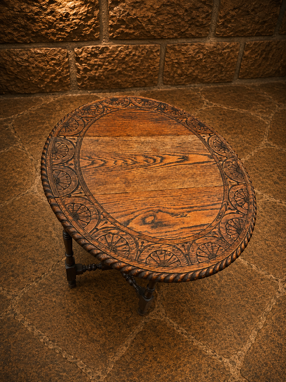 Antique Late Victorian Carved Oak Gateleg Table | Arts & Crafts Drop Leaf Occasional Table | Circa 1890–1910