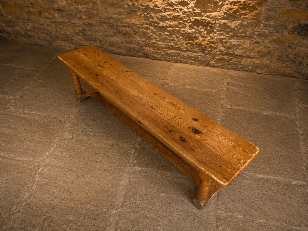 Antique Victorian Farmhouse Pine Bench | English Country Dining & Hall Bench | c.1890–1910