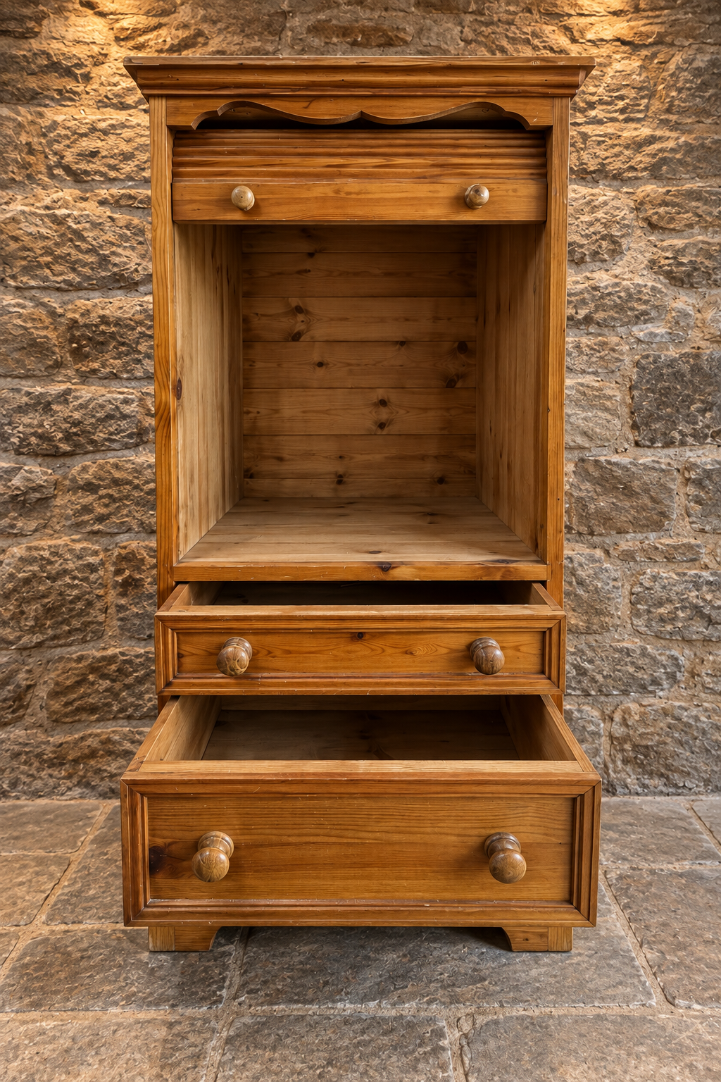 Antique Victorian Pine Tambour Linen Press c.1880 – Roll Front Storage Cabinet