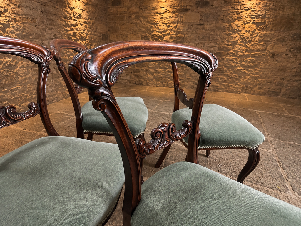 Victorian Mahogany Balloon Back Dining Chairs | Set of 4 | Antique English Dining Chairs | c.1860–1880