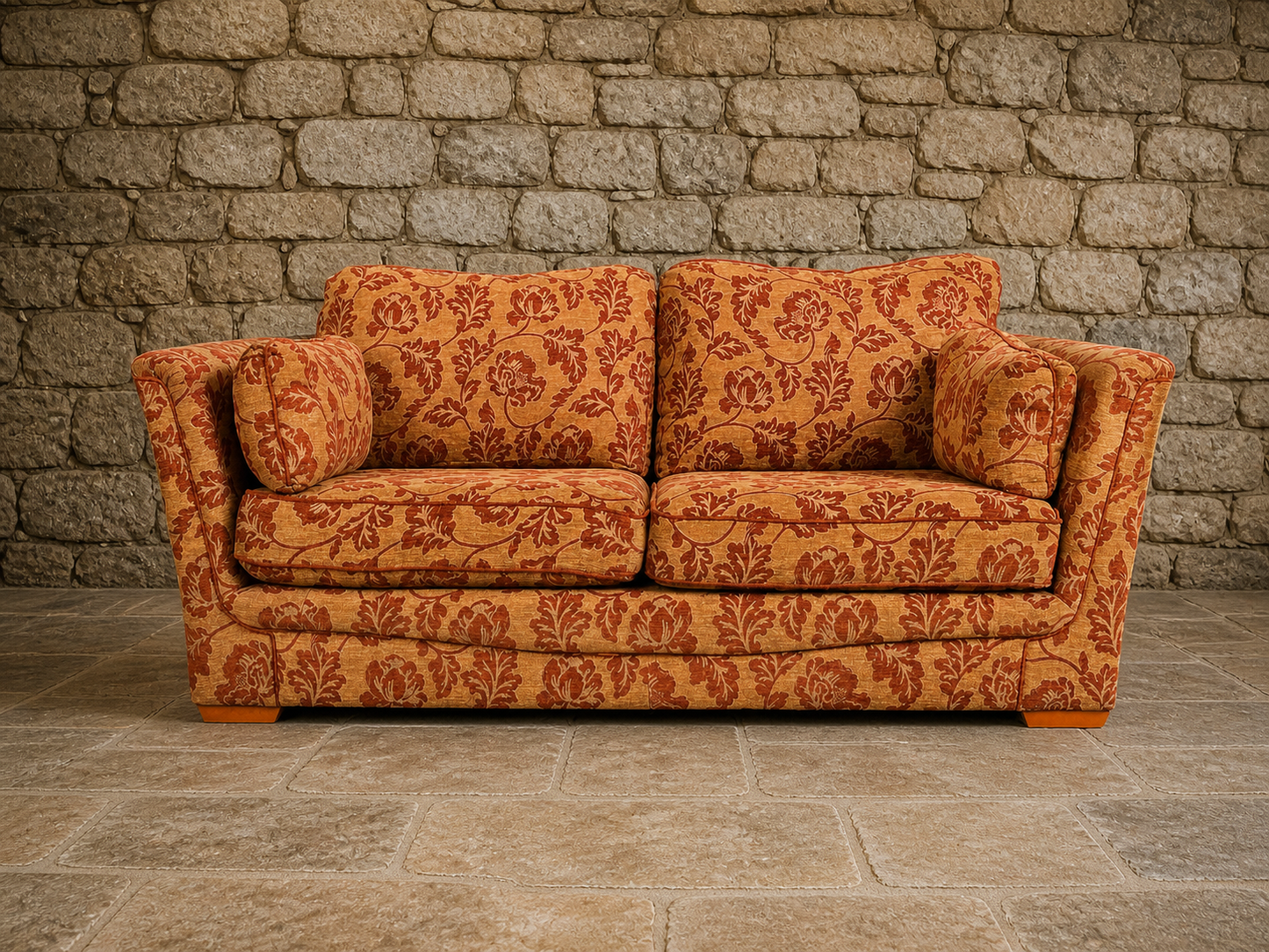 Vintage Patterned Two Seater Sofa – Country House Style Upholstered Couch