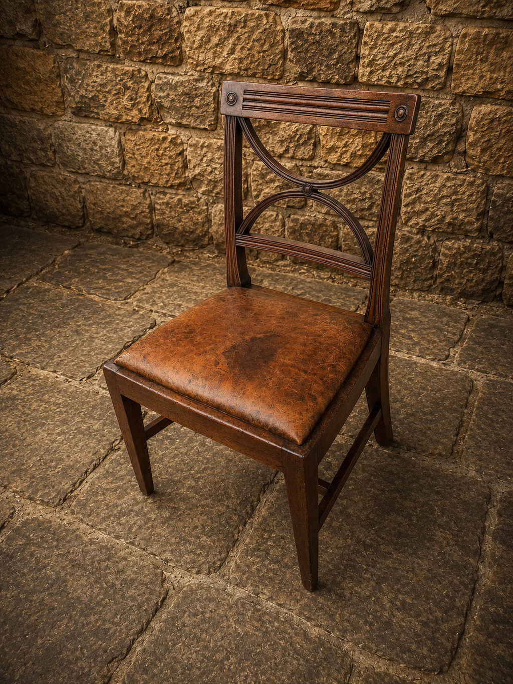 Antique Regency Revival Dining Chair – Edwardian Leather Seat Side Chair