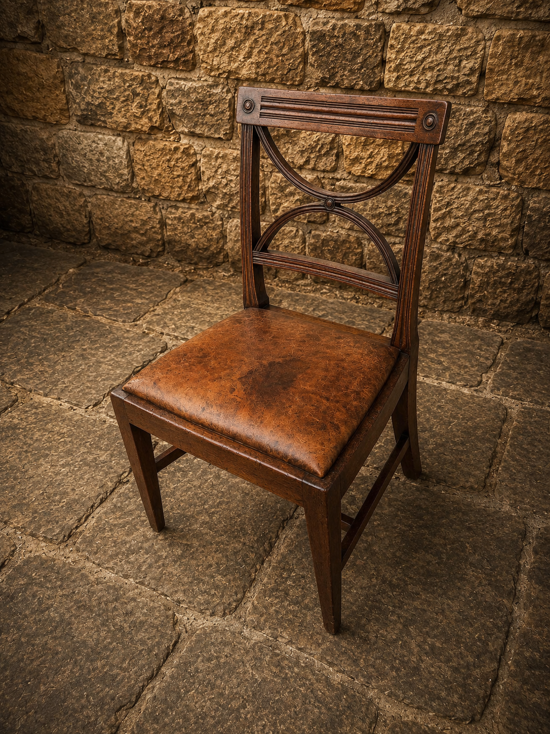 Antique Regency Revival Dining Chair – Edwardian Leather Seat Side Chair