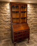 Antique Figured Walnut Bureau Bookcase | George III Style Secretary Cabinet | Glazed Display Bureau | English c.1920–1940