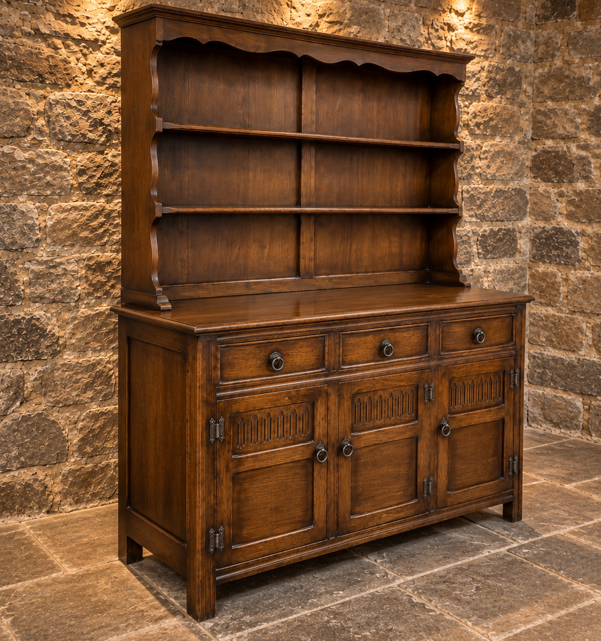 Vintage Solid Oak Welsh Style Dresser & Plate Rack