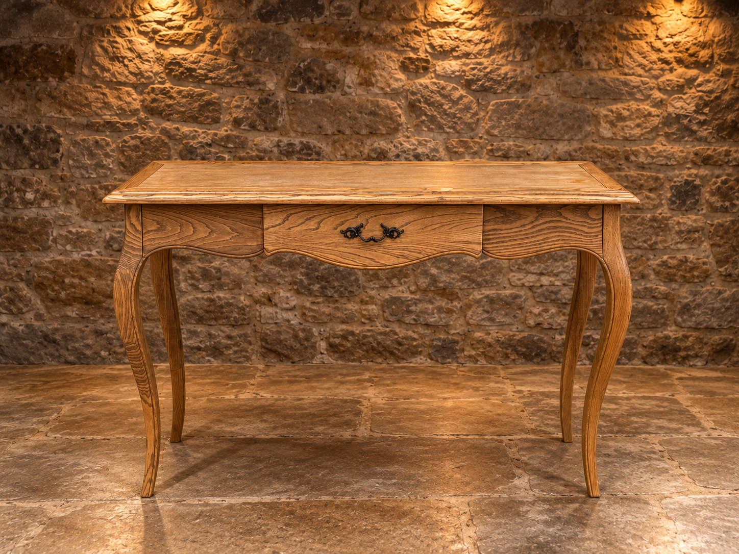 French Provincial Solid Ash Console Table | Louis XV Style Hall Table | Vintage One Drawer Sofa Table