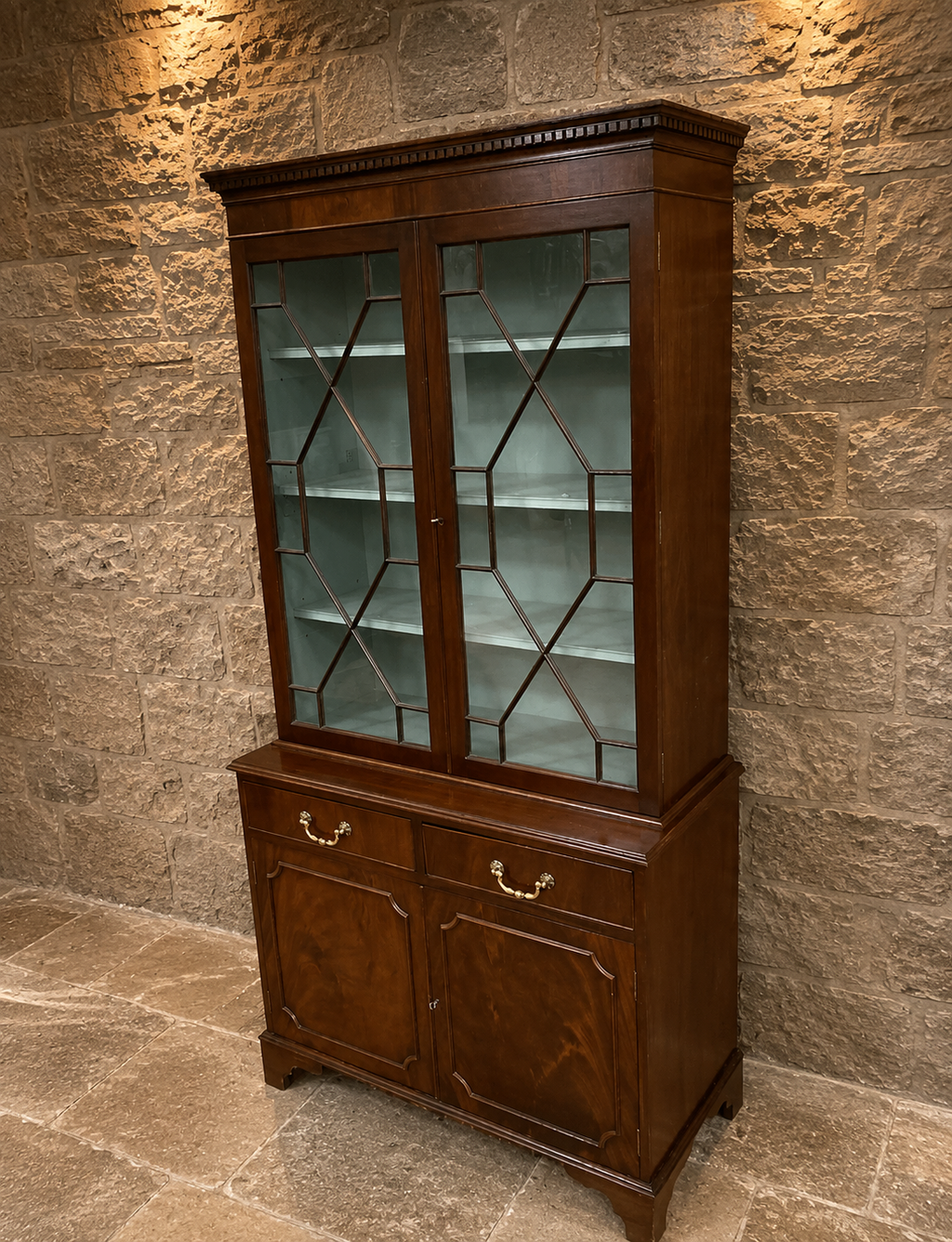 Georgian Revival Mahogany Display Cabinet Bookcase with Astragal Glazed Doors