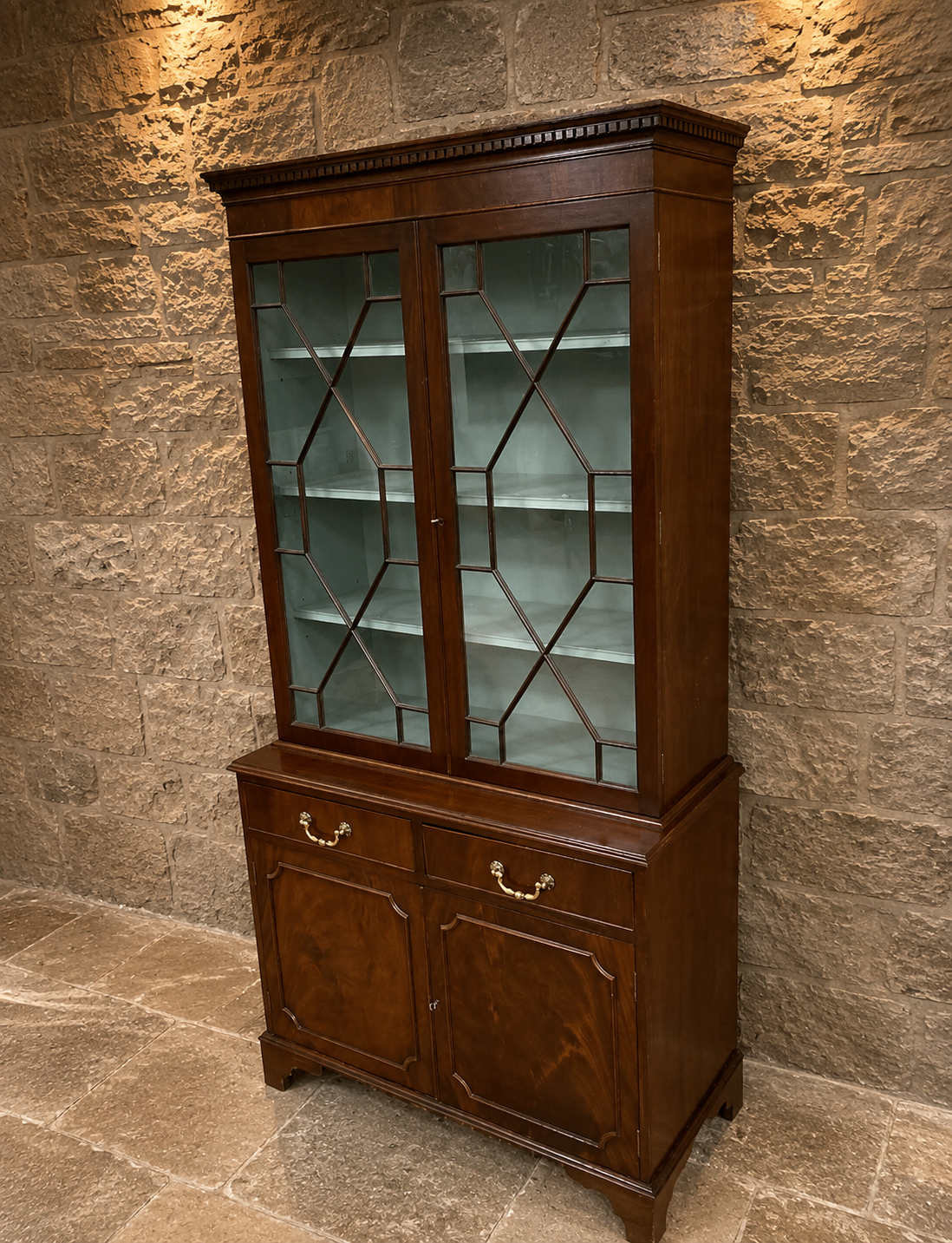Georgian Revival Mahogany Display Cabinet Bookcase with Astragal Glazed Doors