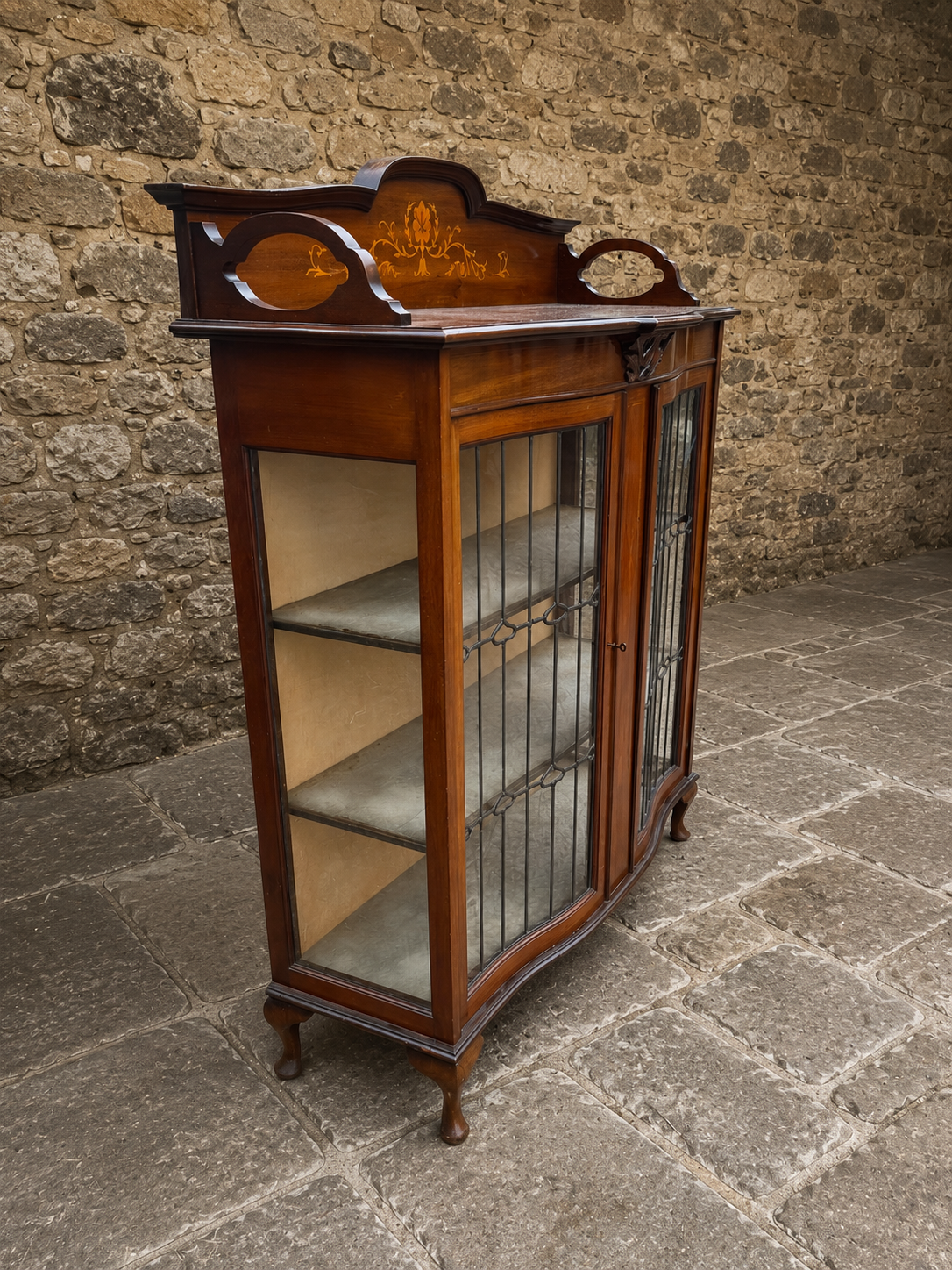 Edwardian Inlaid Mahogany Display Cabinet with Leaded Glass Doors