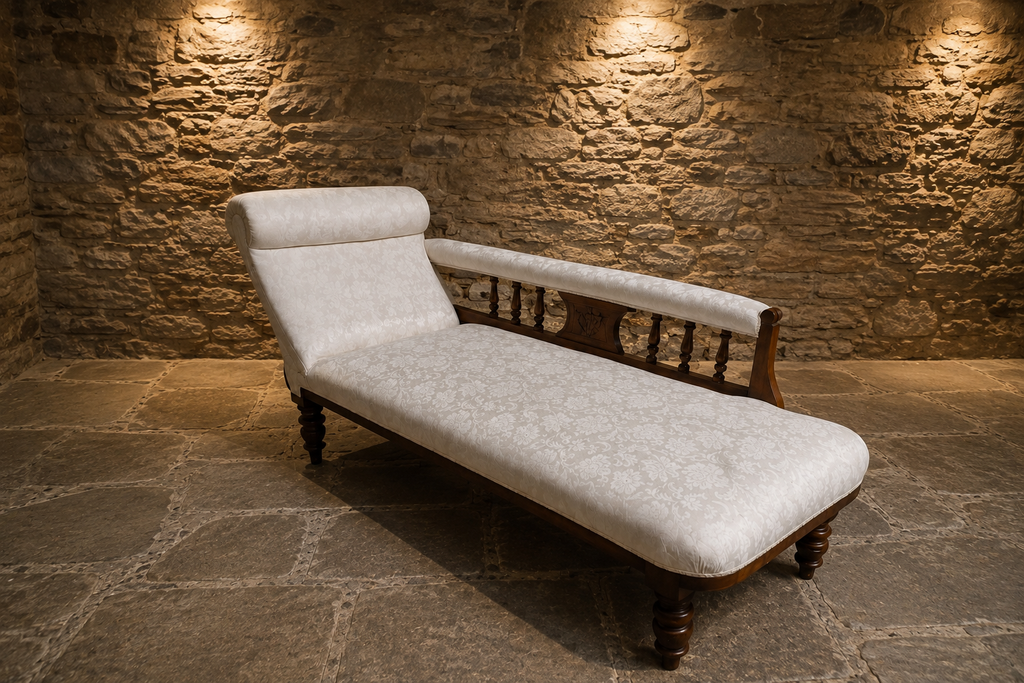Antique Victorian Walnut Chaise Longue c.1860–1880 | Upholstered Walnut Daybed