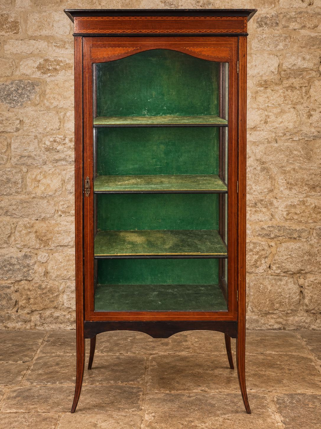 Antique inlaid glazed display cabinet, circa 1900