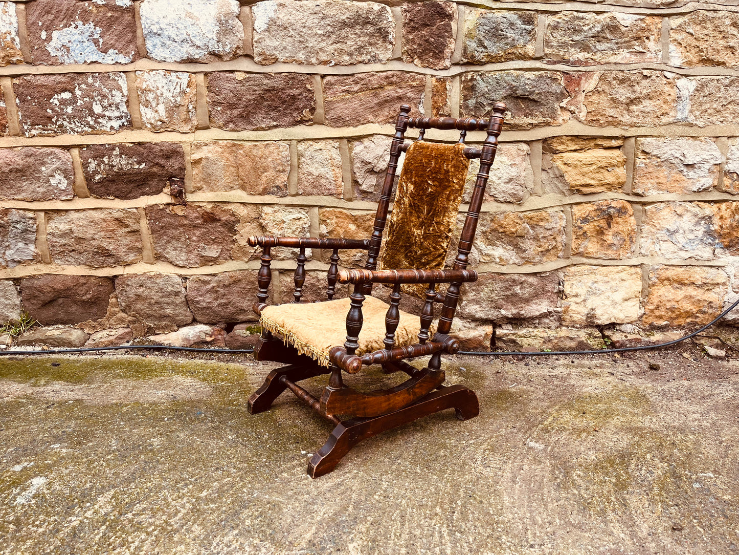 Antique Victorian Style Solid Wood Rocking Chair – Vintage Spindle Back Country Armchair