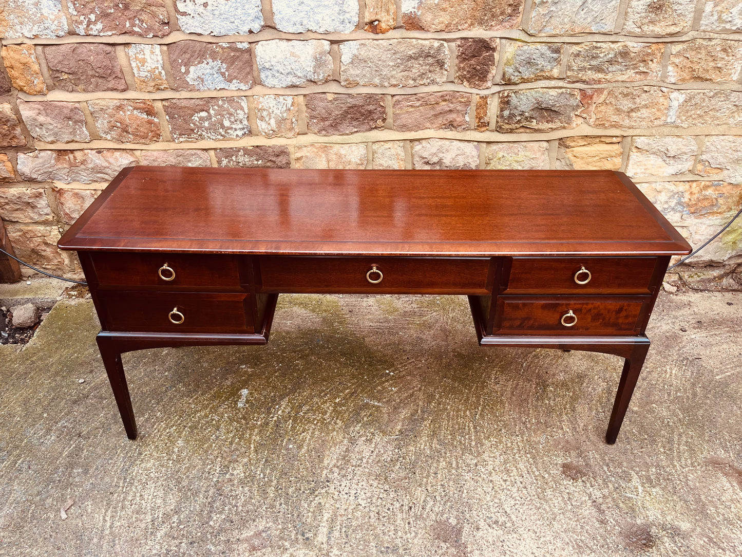Vintage Mahogany Writing Desk with Brass Ring Handles