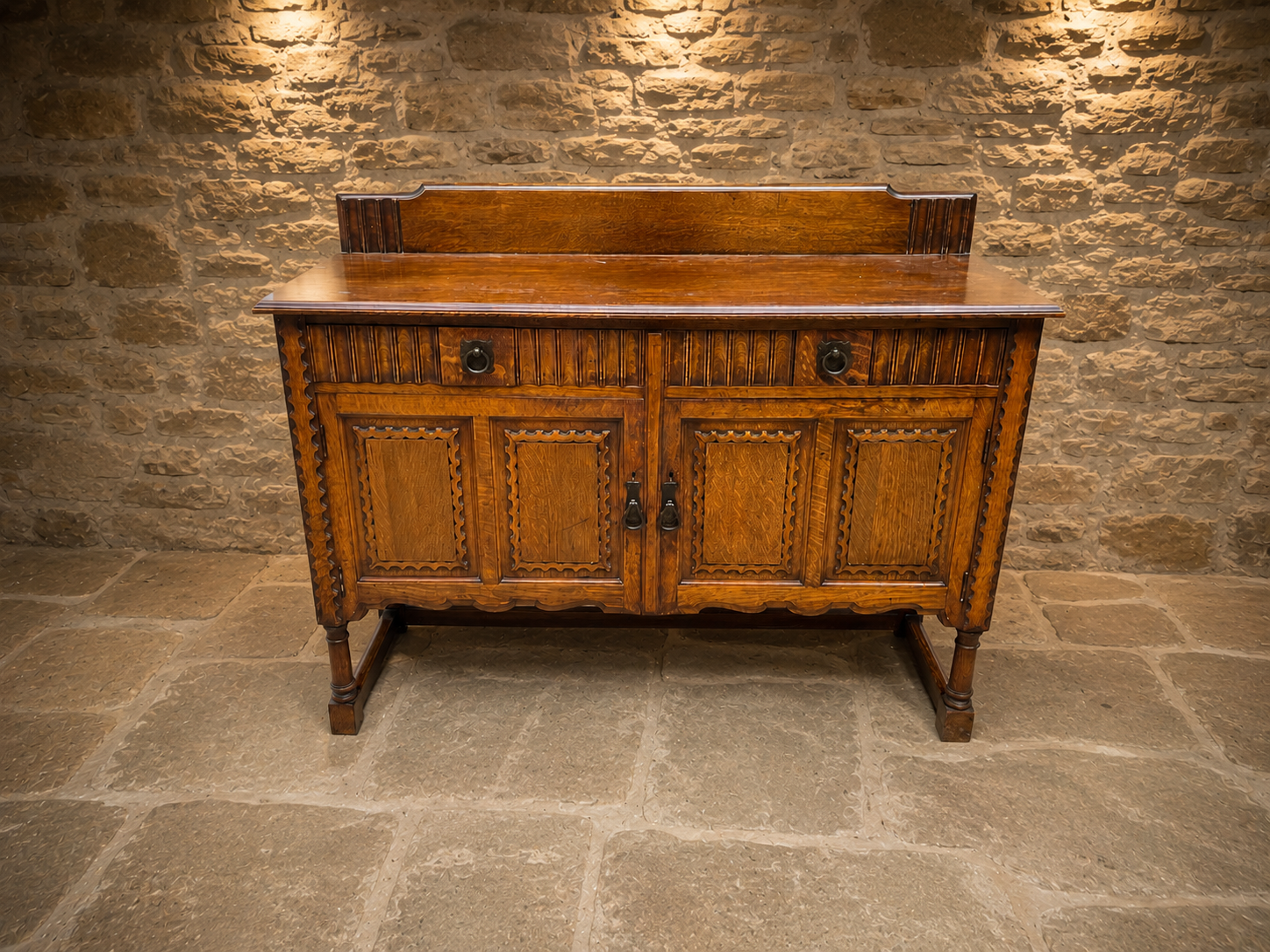 Antique Oak Arts & Crafts Sideboard – Jacobean Revival Country House Cupboard