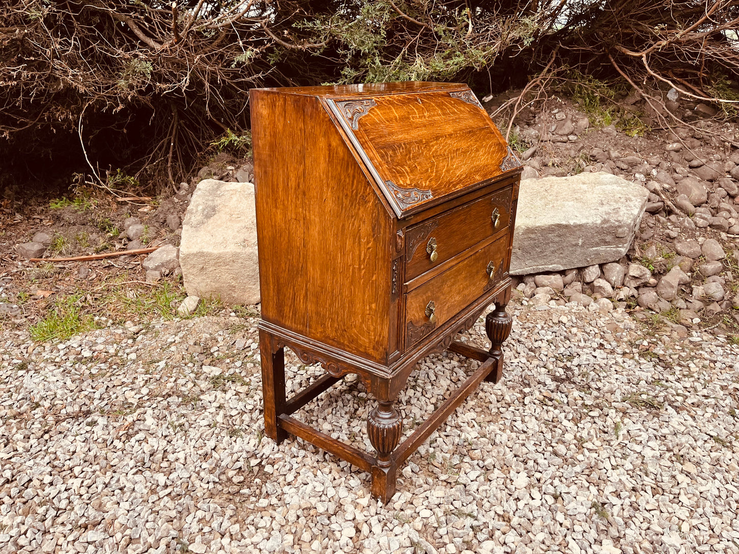 Antique Edwardian Tiger Oak Bureau Writing Desk