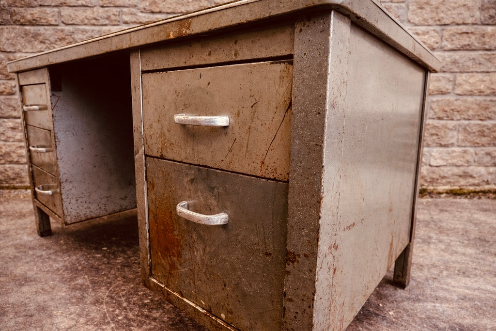 Vintage Industrial Steel Desk with Original Patina