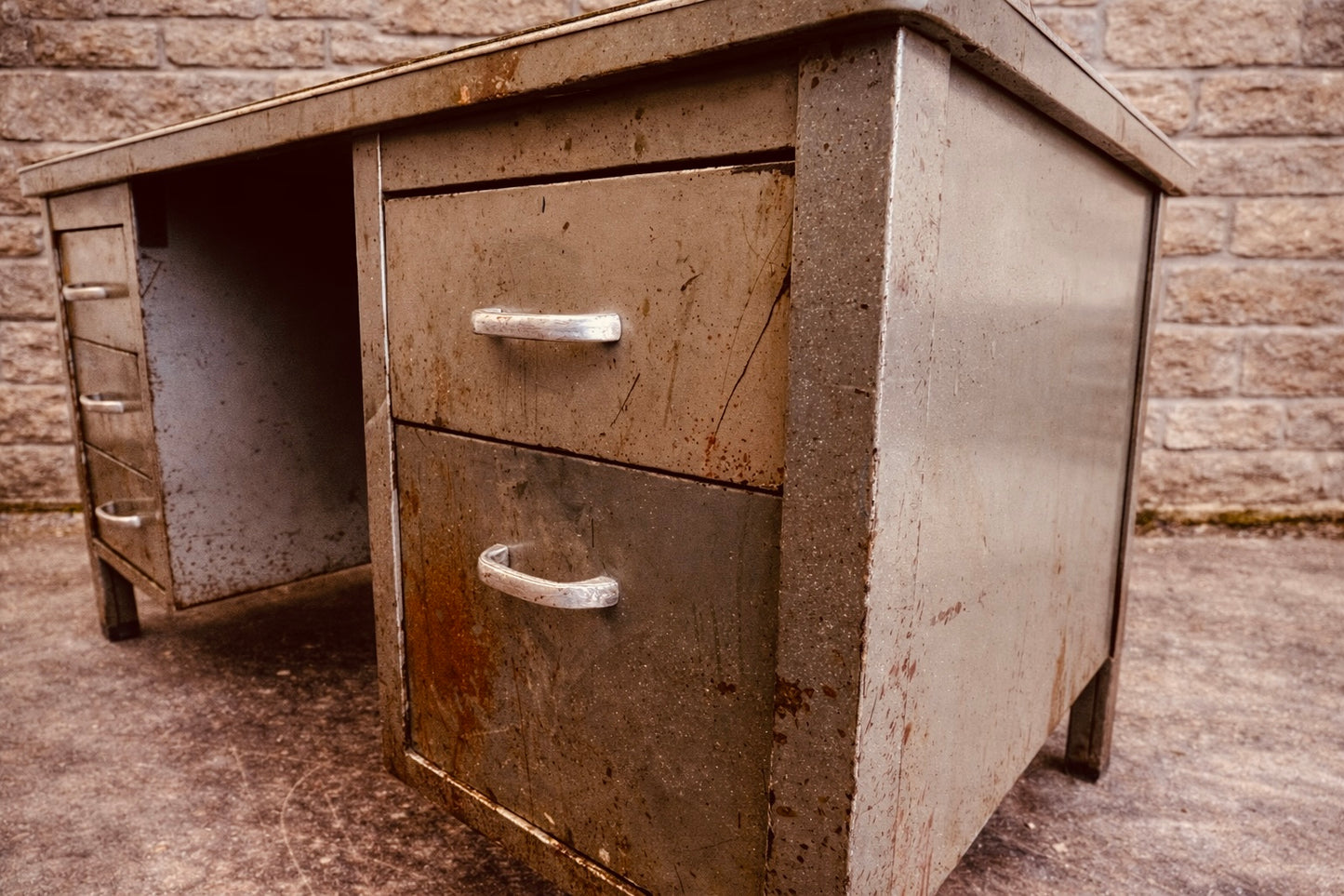 Vintage Industrial Steel Desk with Original Patina
