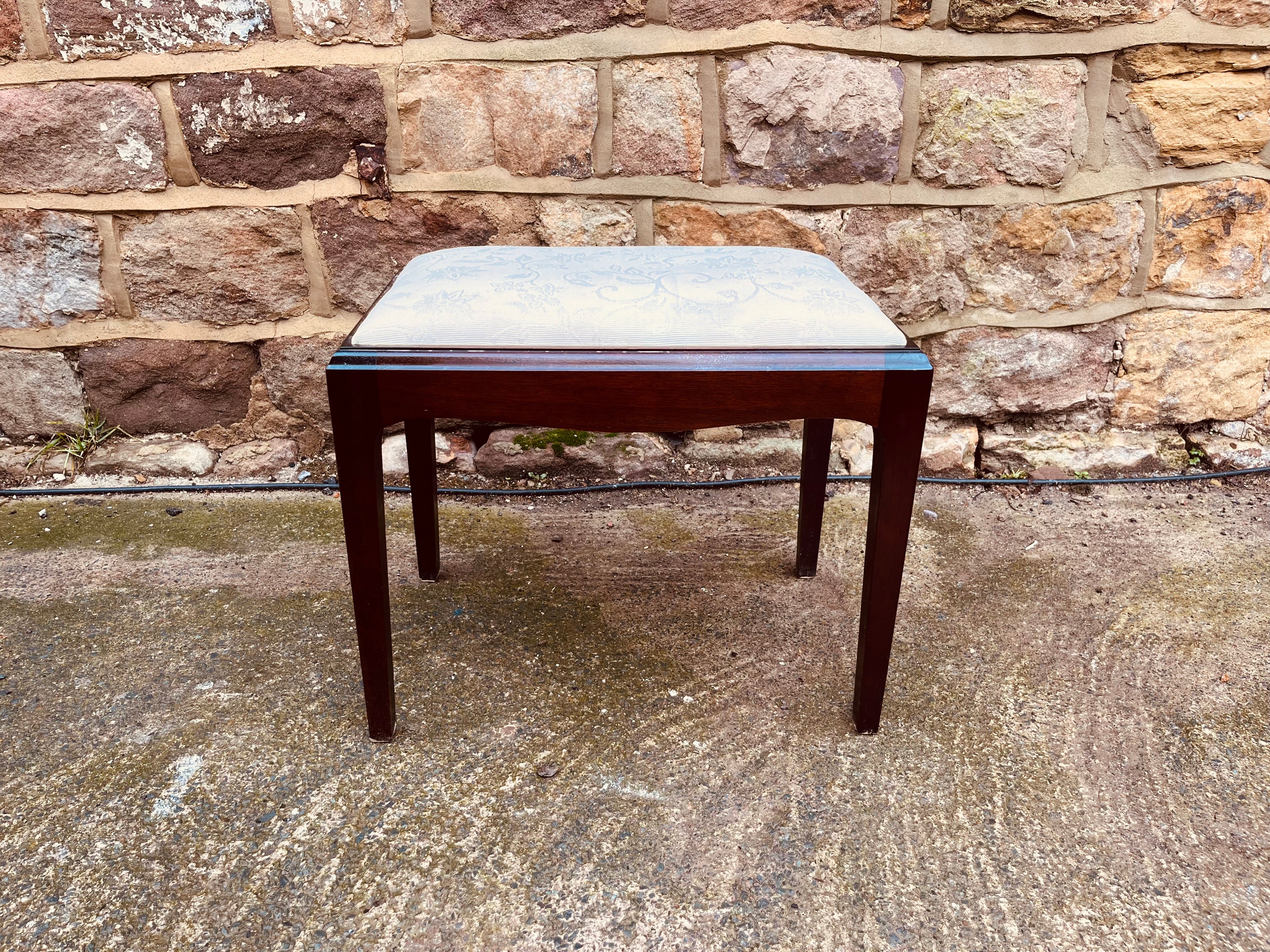 Vintage Upholstered Mahogany Stool | Mid-Century Dressing or Piano Stool