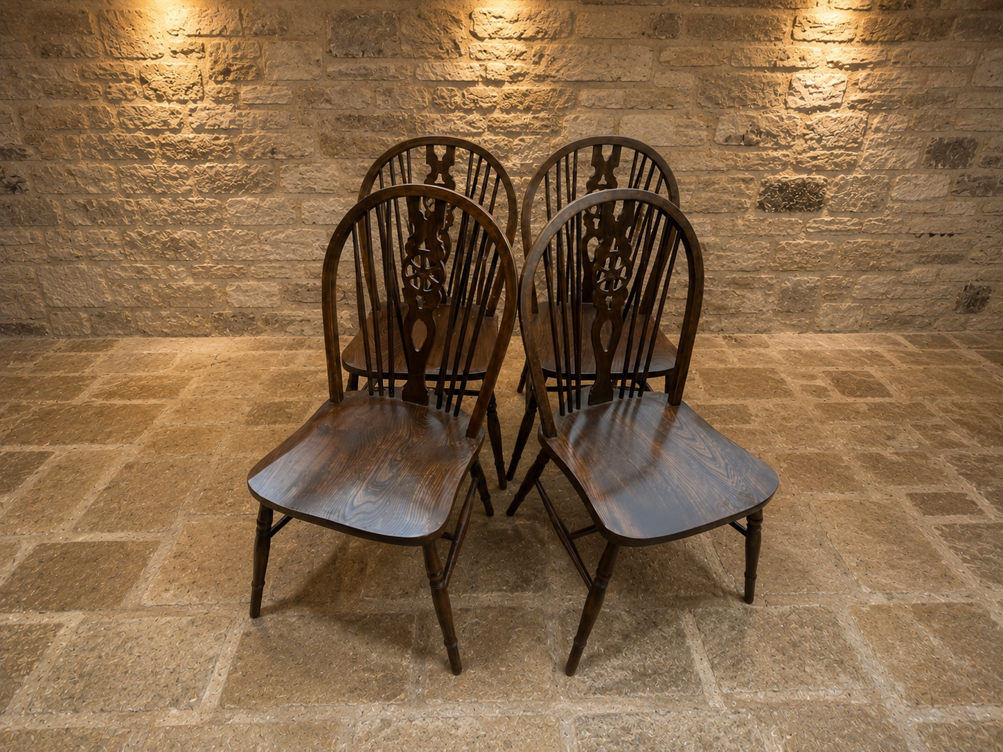 Set of 4 Vintage Windsor Dining Chairs | Solid Elm & Beech Farmhouse Dining Chairs | English Country Kitchen Chairs | Rustic Cottage Seating