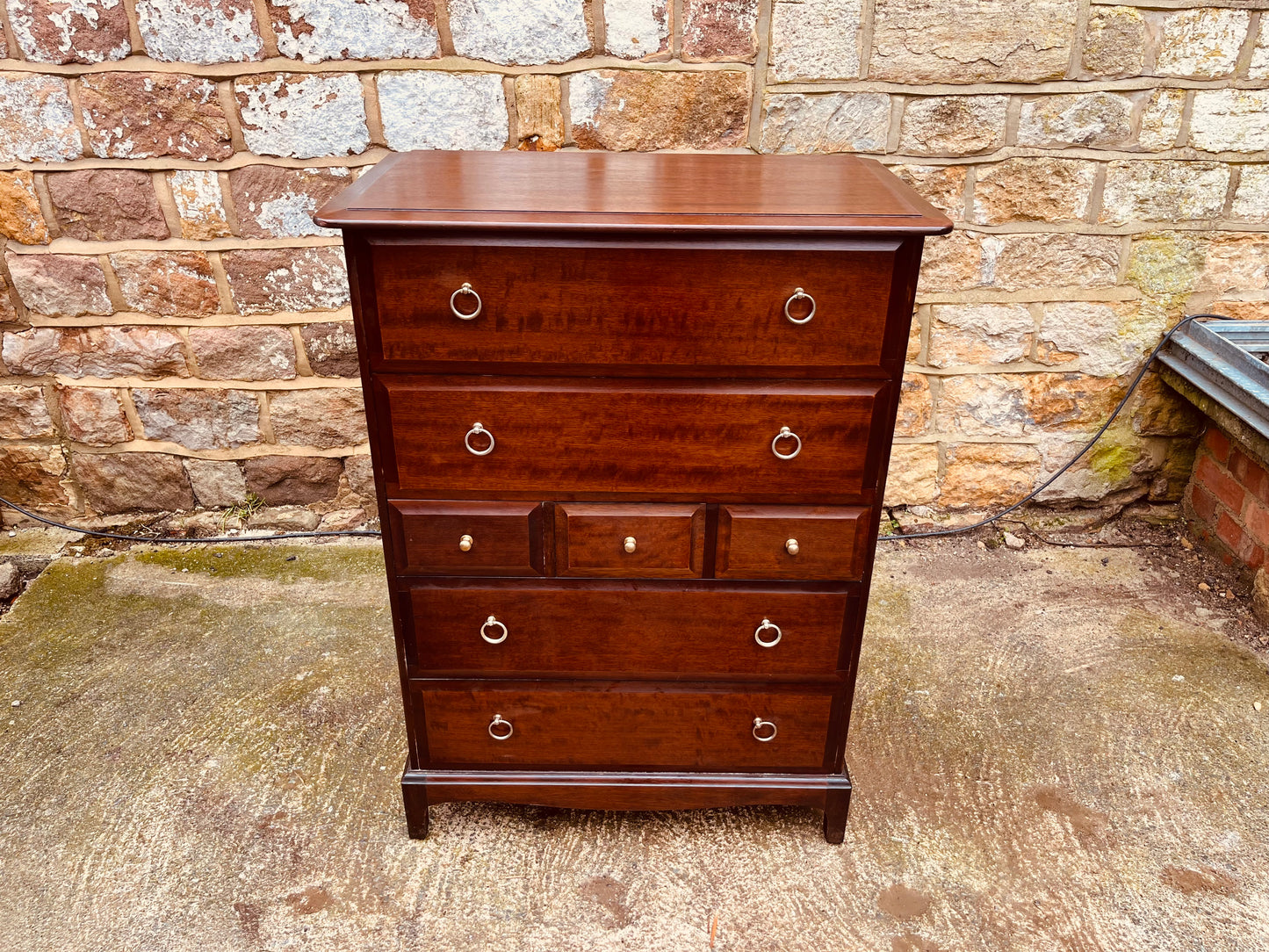 Georgian Style Mahogany Chest of Drawers – Vintage Tallboy Storage Chest with Ring Handles