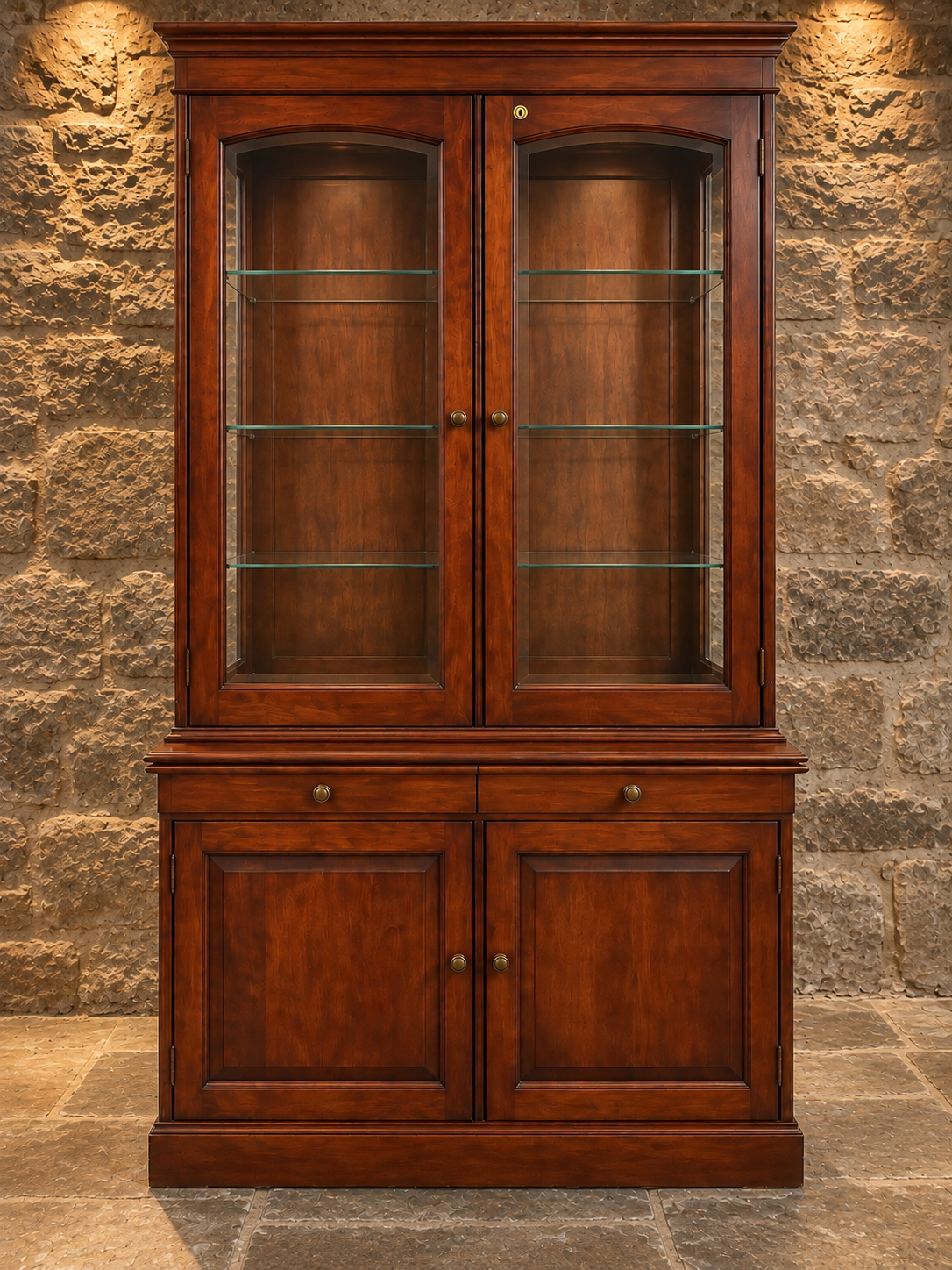 Vintage Mahogany Glazed Display Cabinet & Bookcase