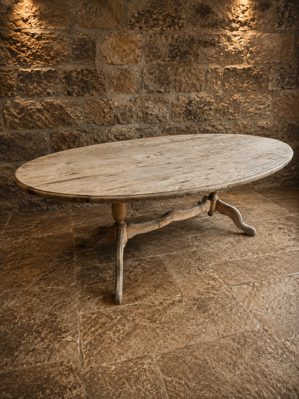 Antique French Farmhouse Oval Dining Table | Large Solid Pine Refectory Table | Rustic Country Kitchen Table