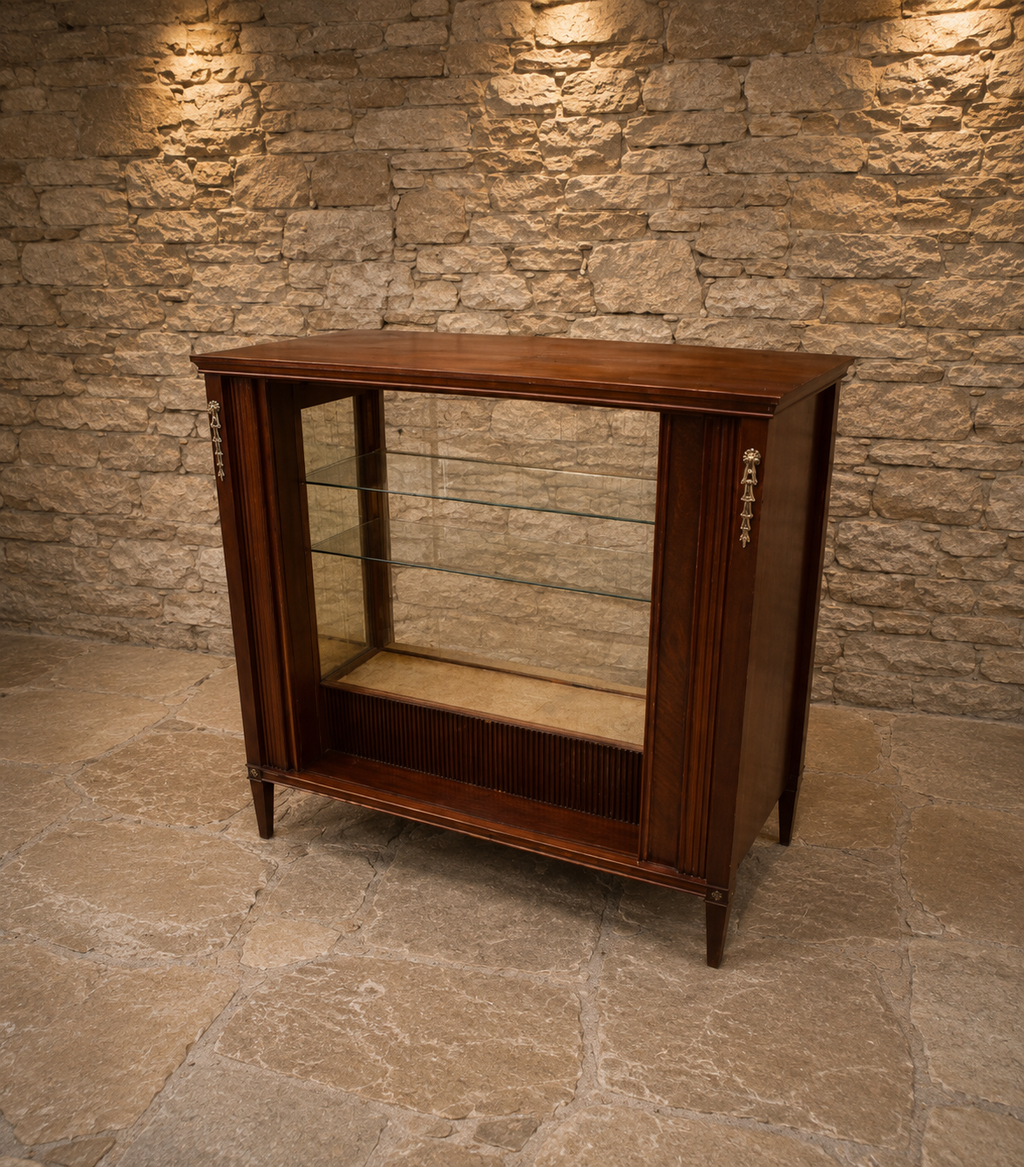 Empire Style Flame Mahogany Display Cabinet | Mirrored Glass Display Cabinet | Classical Mahogany Console Cabinet | Glass Shelved Cabinet