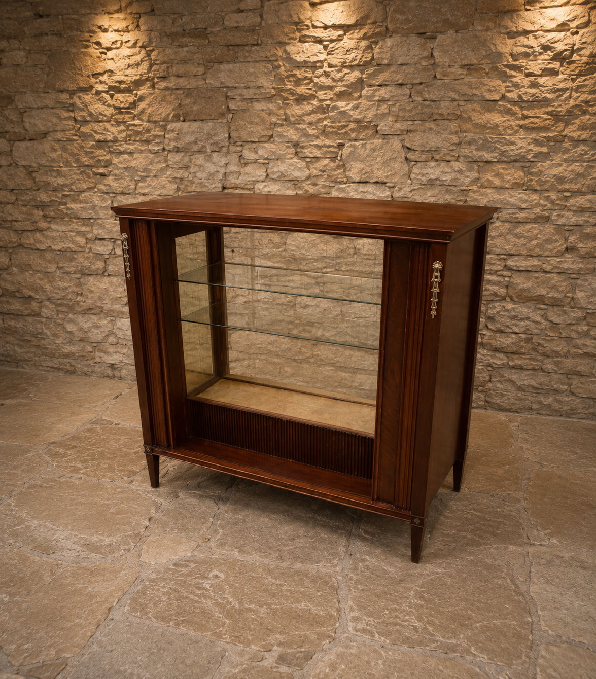 Empire Style Flame Mahogany Display Cabinet | Mirrored Glass Display Cabinet | Classical Mahogany Console Cabinet | Glass Shelved Cabinet