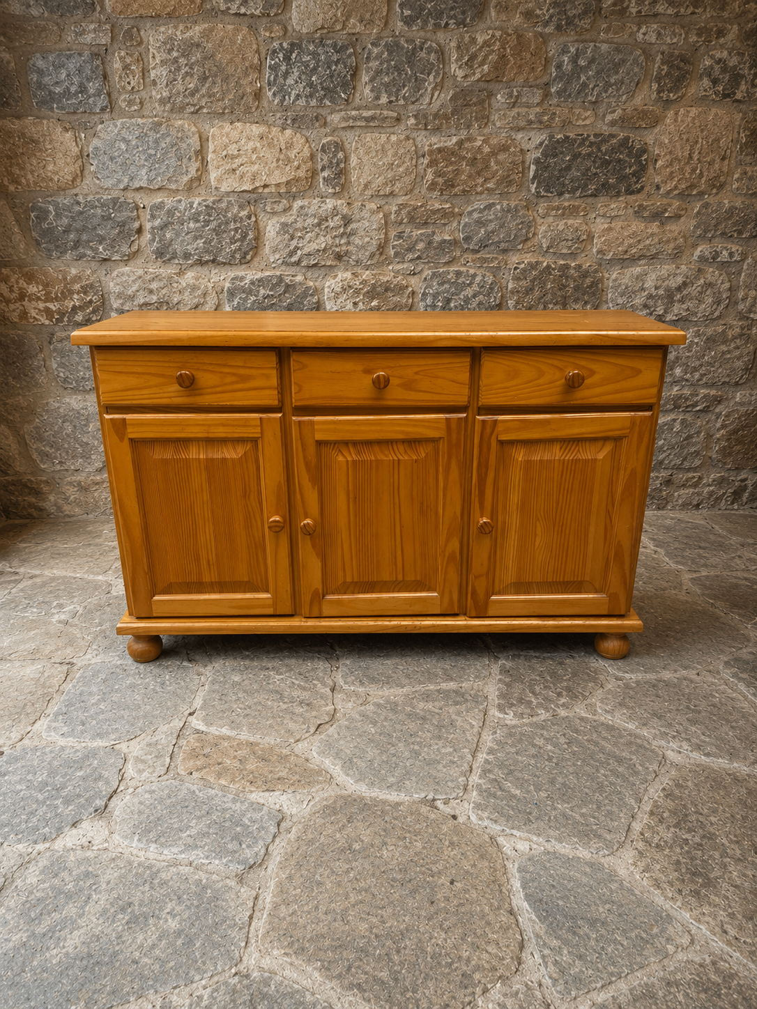 Vintage Solid Pine Sideboard | Country Cottage Storage Cabinet c.1985–1995