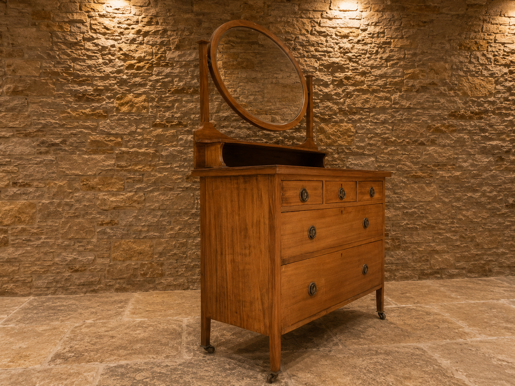 Antique Victorian Dressing Chest with Oval Mirror – c.1880–1900