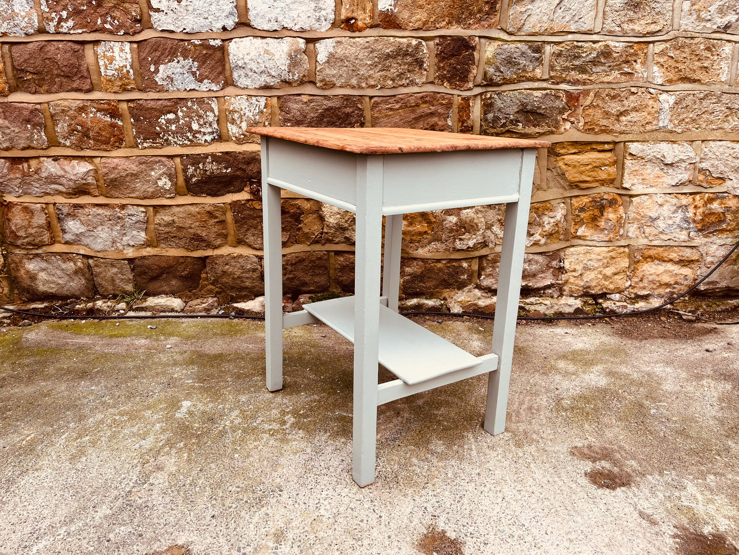 Vintage Side Table with Solid Wood Top | Refinished Bedside Table with Shelf