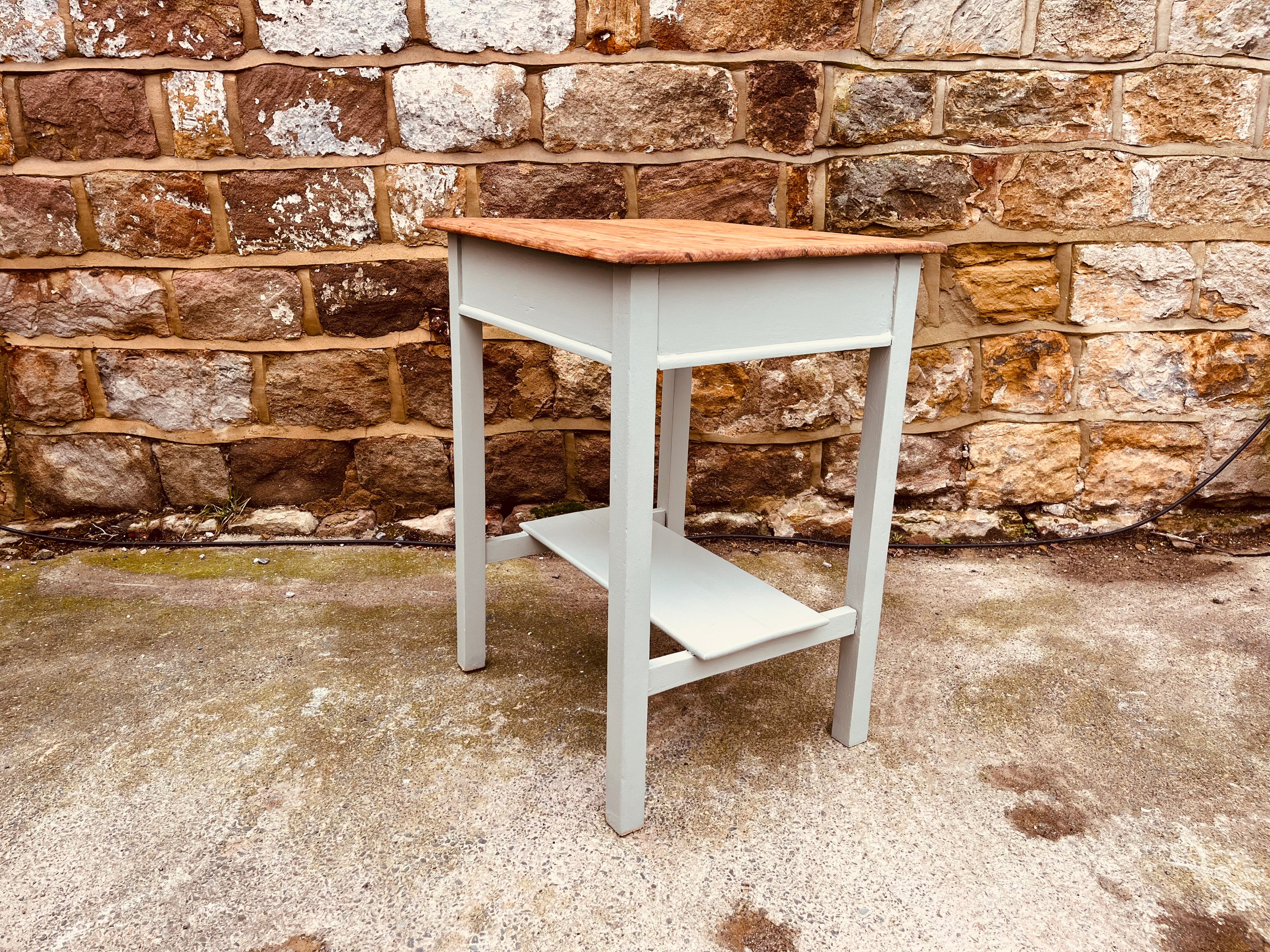 Vintage Side Table with Solid Wood Top | Refinished Bedside Table with Shelf