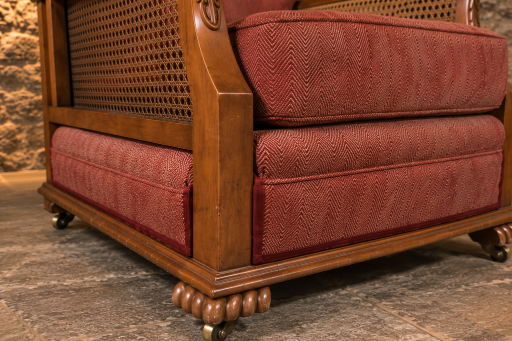 Pair of Antique 1930s Bergère Cane Library Armchairs