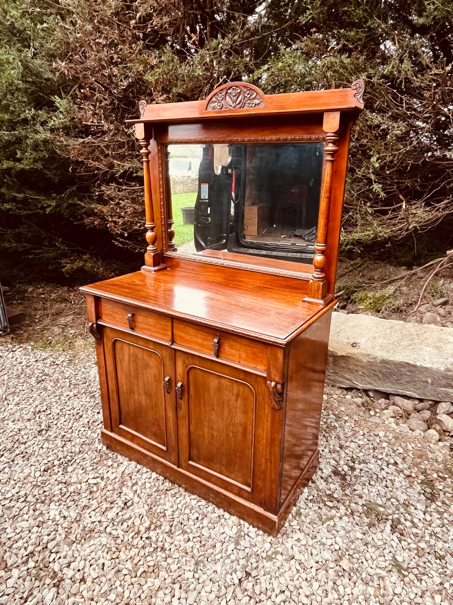 Antique Edwardian Mahogany Sideboard with Mirror Back, Circa 1900