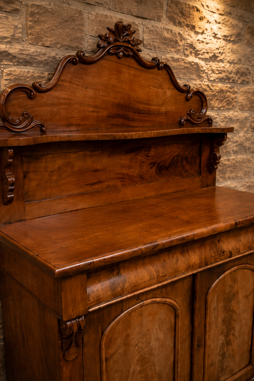 Antique Victorian Walnut Chiffonier c.1850–1870 | Walnut Side Cabinet with Carved Back