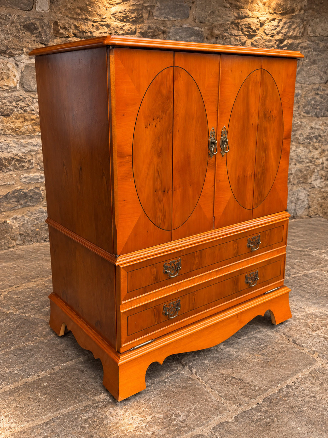 Vintage Yew Wood Cocktail Drinks Cabinet | Georgian Sheraton Style