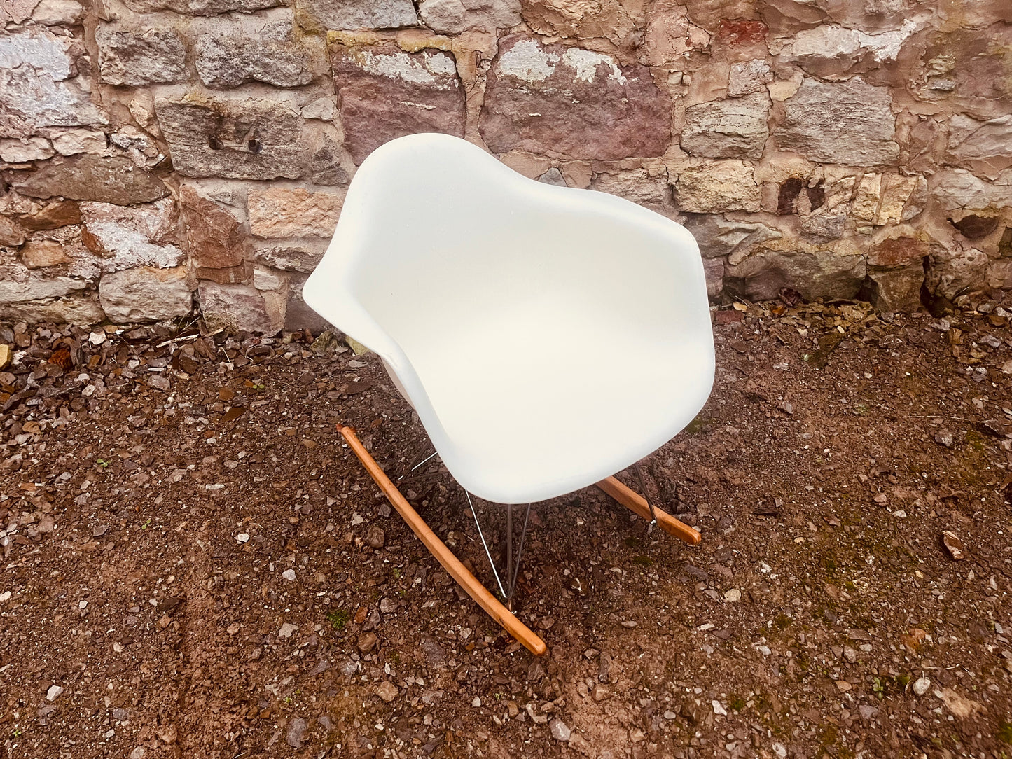 Eames Inspired Rocking Chair – White RAR Shell, Wooden Runners