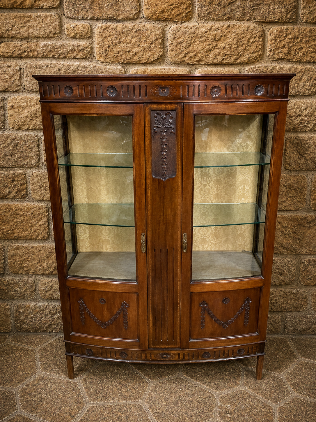 1920s Georgian Revival Mahogany Display Cabinet – Bow Front Glazed China Cabinet