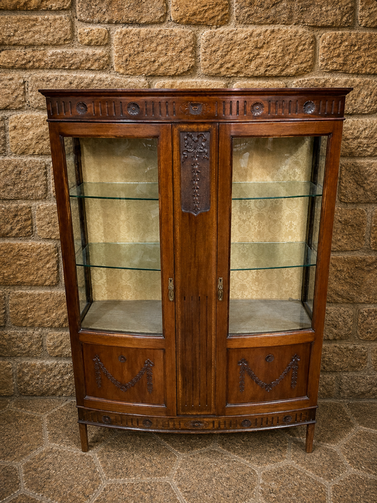 1920s Georgian Revival Mahogany Display Cabinet – Bow Front Glazed China Cabinet