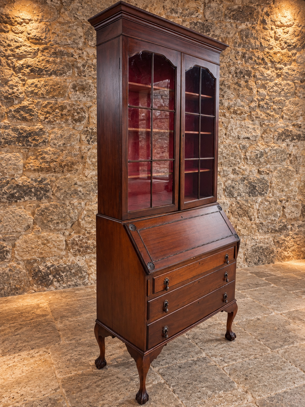Edwardian Mahogany Bureau Bookcase | Glazed Display Cabinet & Writing Desk