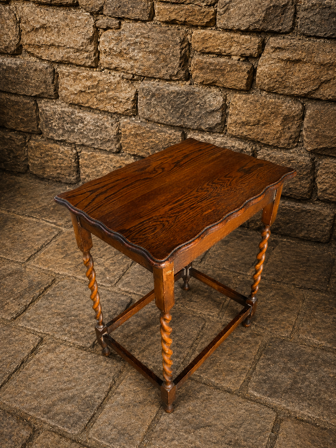 Antique Oak Barley Twist Side Table – Jacobean Revival Lamp Table