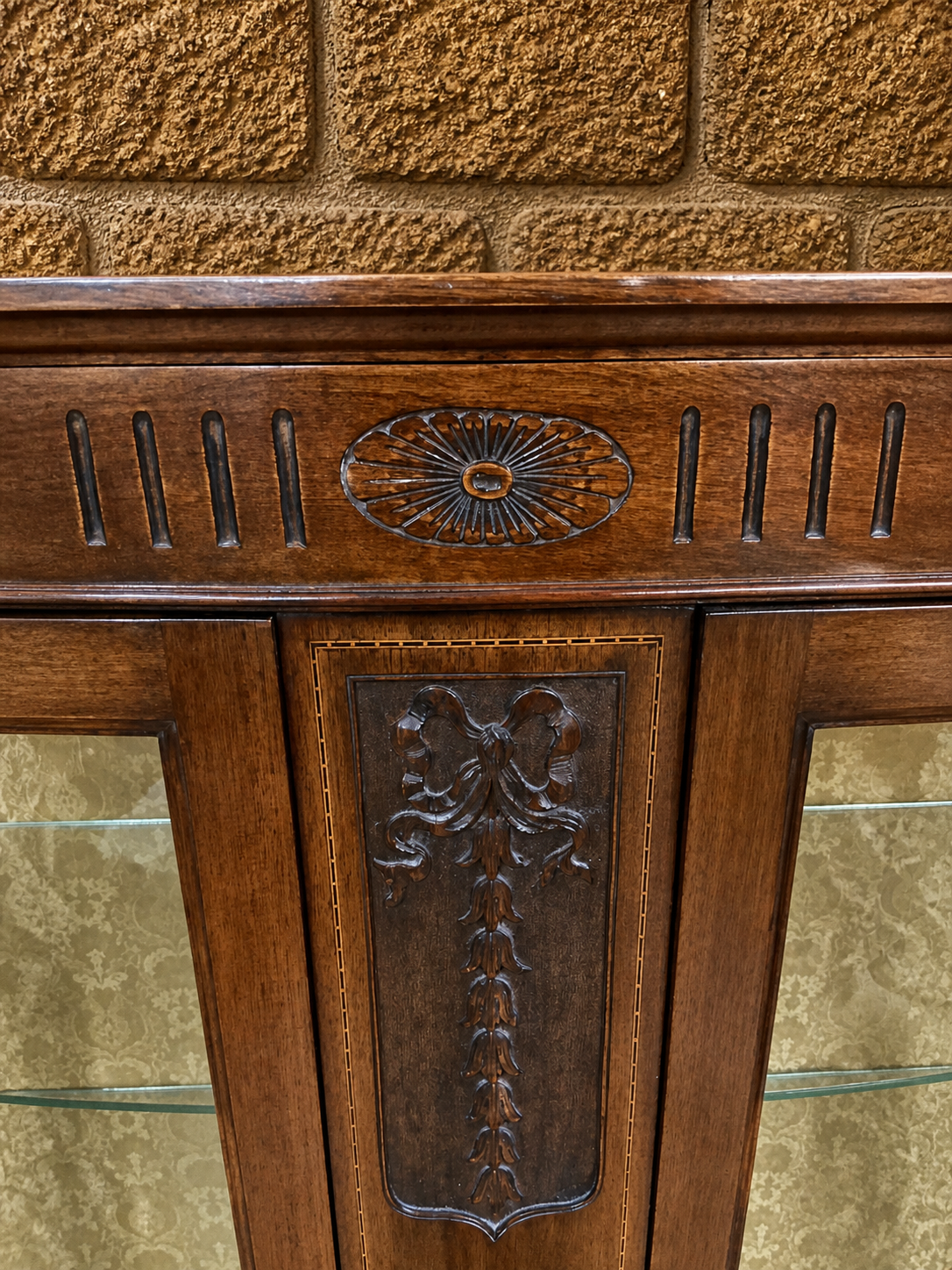 1920s Georgian Revival Mahogany Display Cabinet – Bow Front Glazed China Cabinet