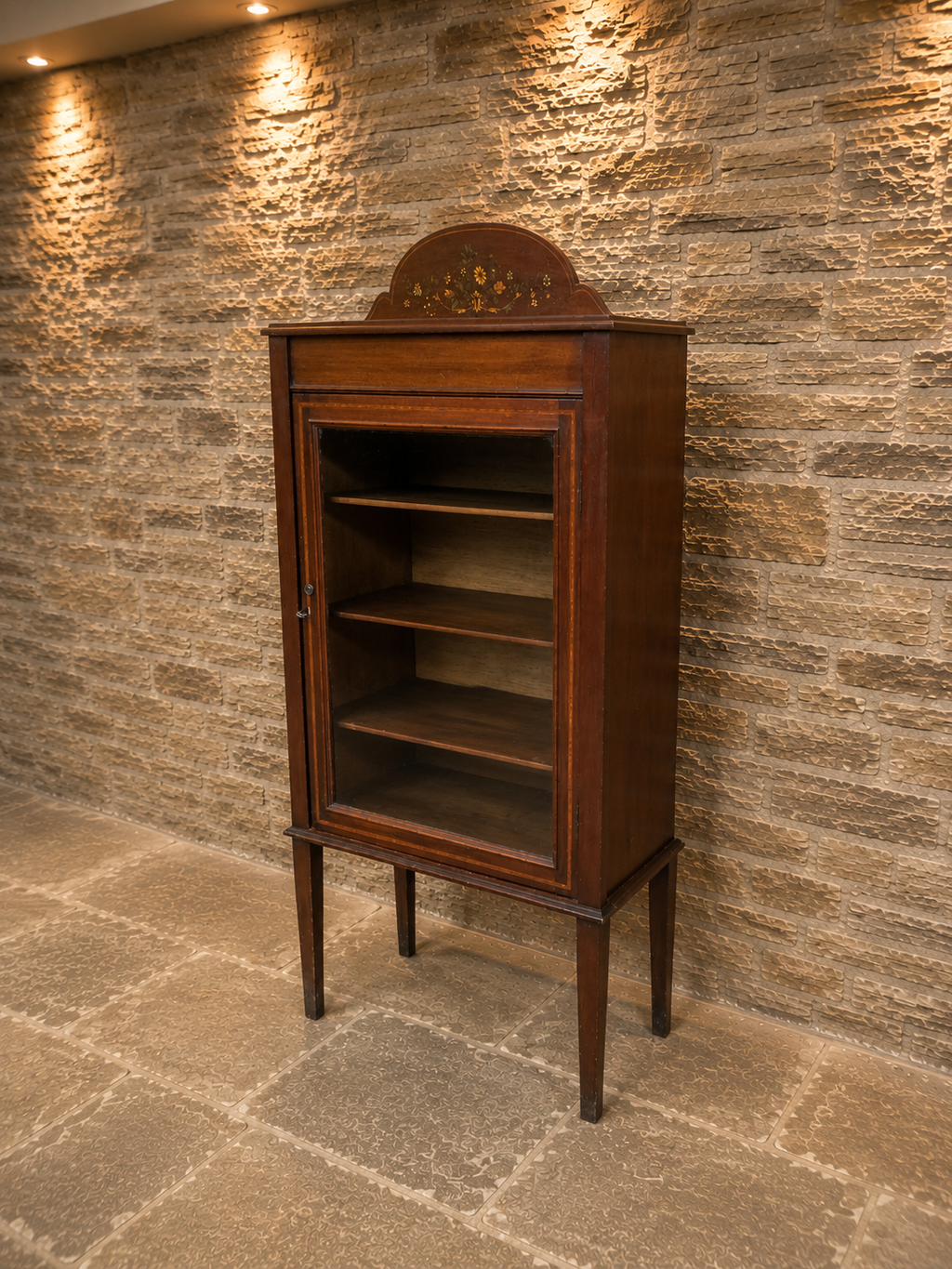 Antique Edwardian Inlaid Mahogany Display Cabinet | Sheraton Revival Glazed Bookcase | English Curio Cabinet | Circa 1905–1915
