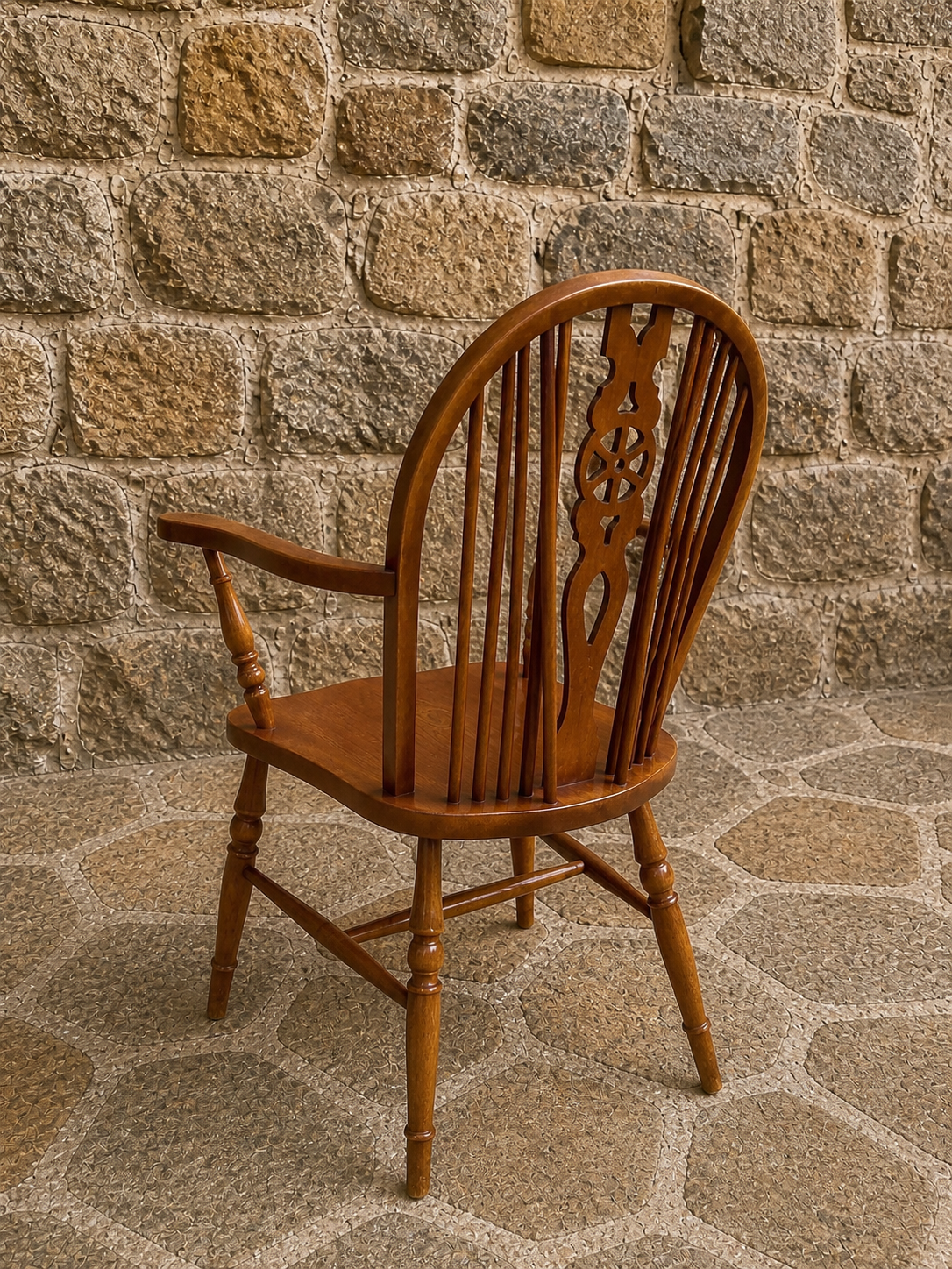 Vintage Windsor Armchair with Pierced Splat – Traditional English Hoop Back Chair