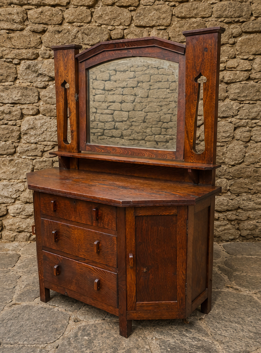 Antique Arts & Crafts Oak Mirror Back Sideboard / Dressing Chest c.1910
