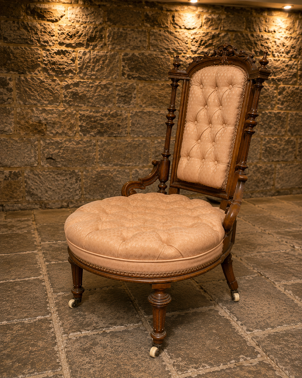 Victorian Walnut Button Back Library Chair | Antique Upholstered Nursing Chair | c.1875–1890